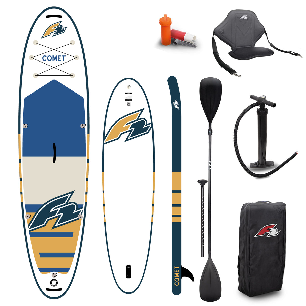 F2 SUP Stand Up Paddle Board Comet Weiss - Komplettset Größen und Zubehör wählbar