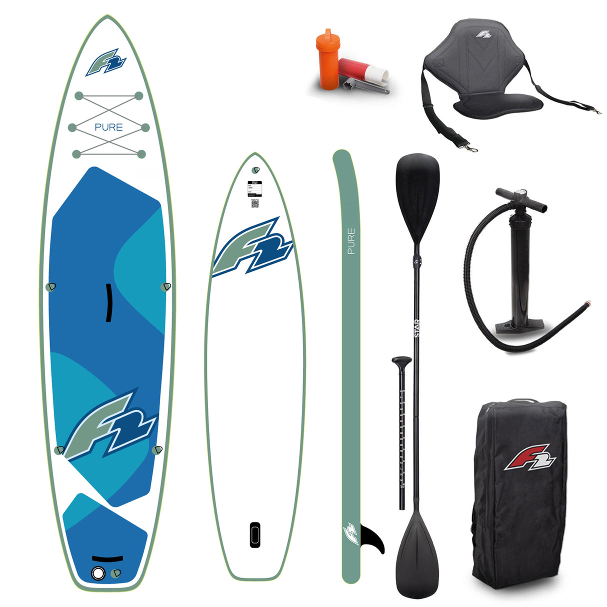 F2 Set Stand Up Paddle Board Pure Weiss 11,6 + Kajak Zubehör Paket