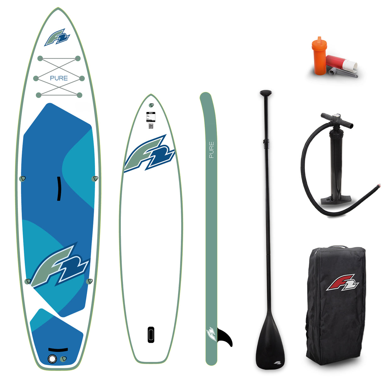 F2 Set Stand Up Paddle Board Pure Weiss 12,2 + Basic Zubehör Paket