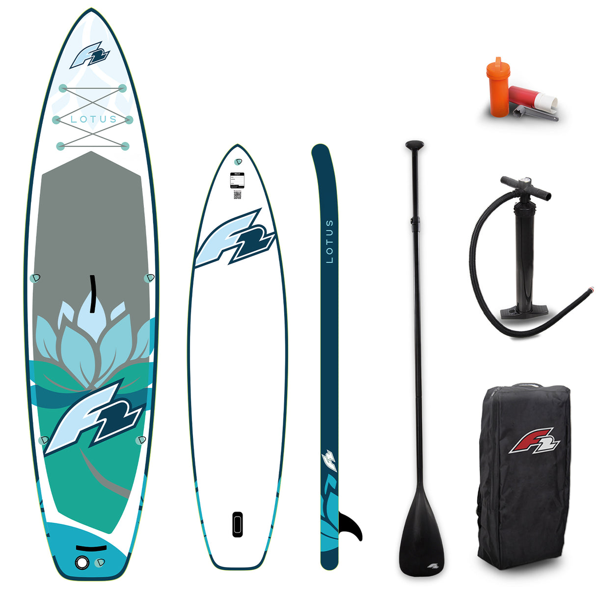 F2 Damen SUP Stand Up Paddle Board Lotus Blau - Komplettset Größen und Zubehör wählbar