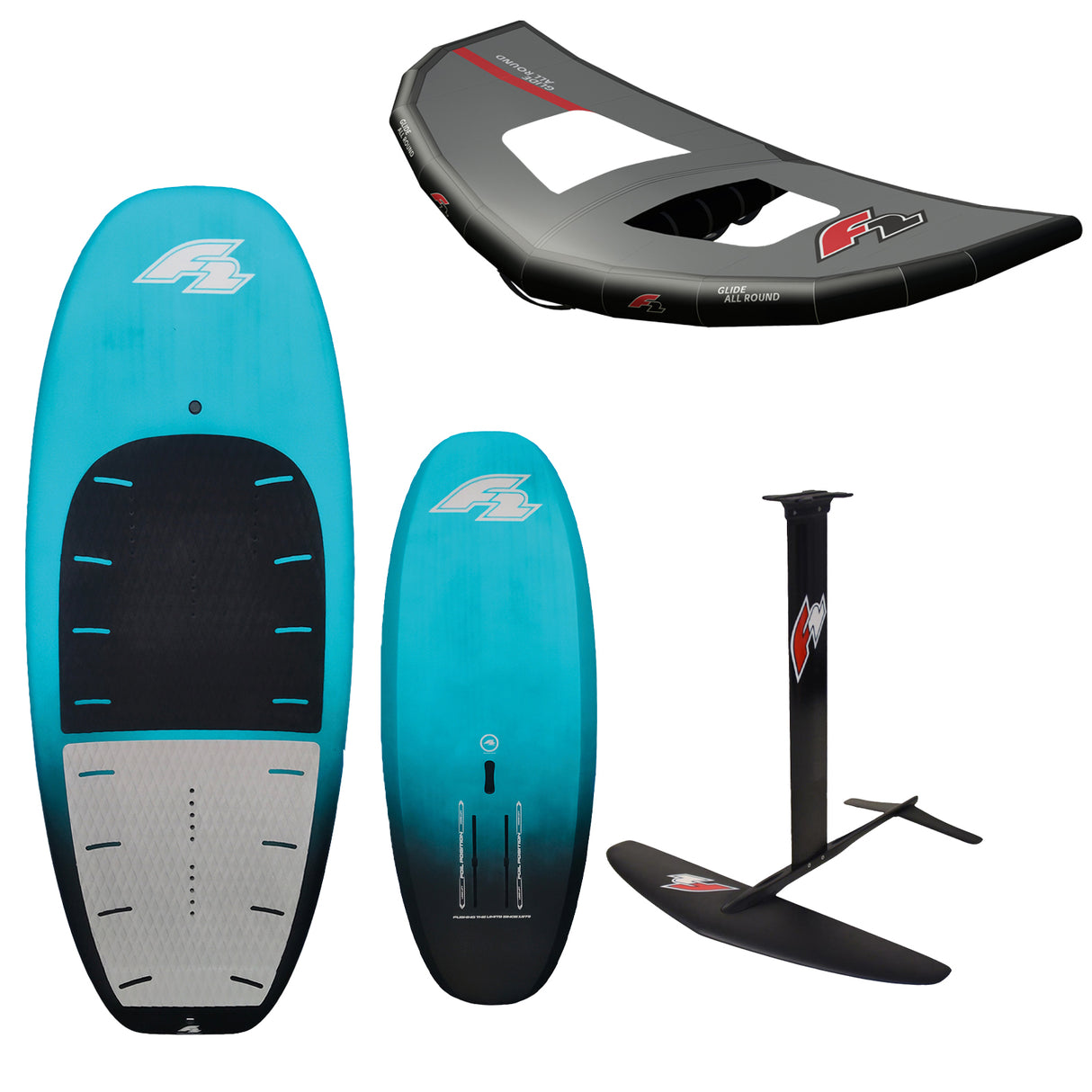 F2 Set Foilboard Comet Team Türkis 55L + Alu Foil 1700 + Wing 4qm