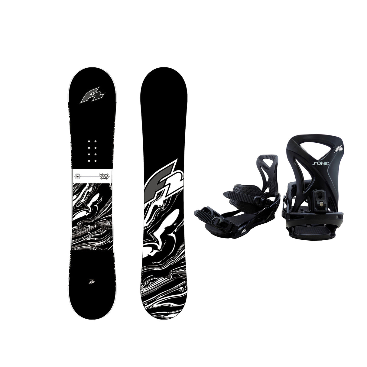 F2 Set Snowboard Blackdeck Schwarz + Sonic Pro Bindung - Komplettset Größen wählbar