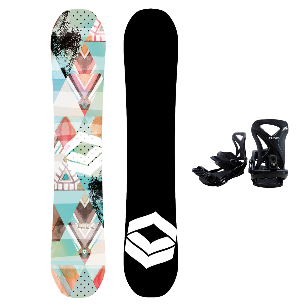F2 Set Damen Snowboard Freedom HTSG Multicolor Sondermodell + Sonic Bindung M - Komplettset Größe wählbar