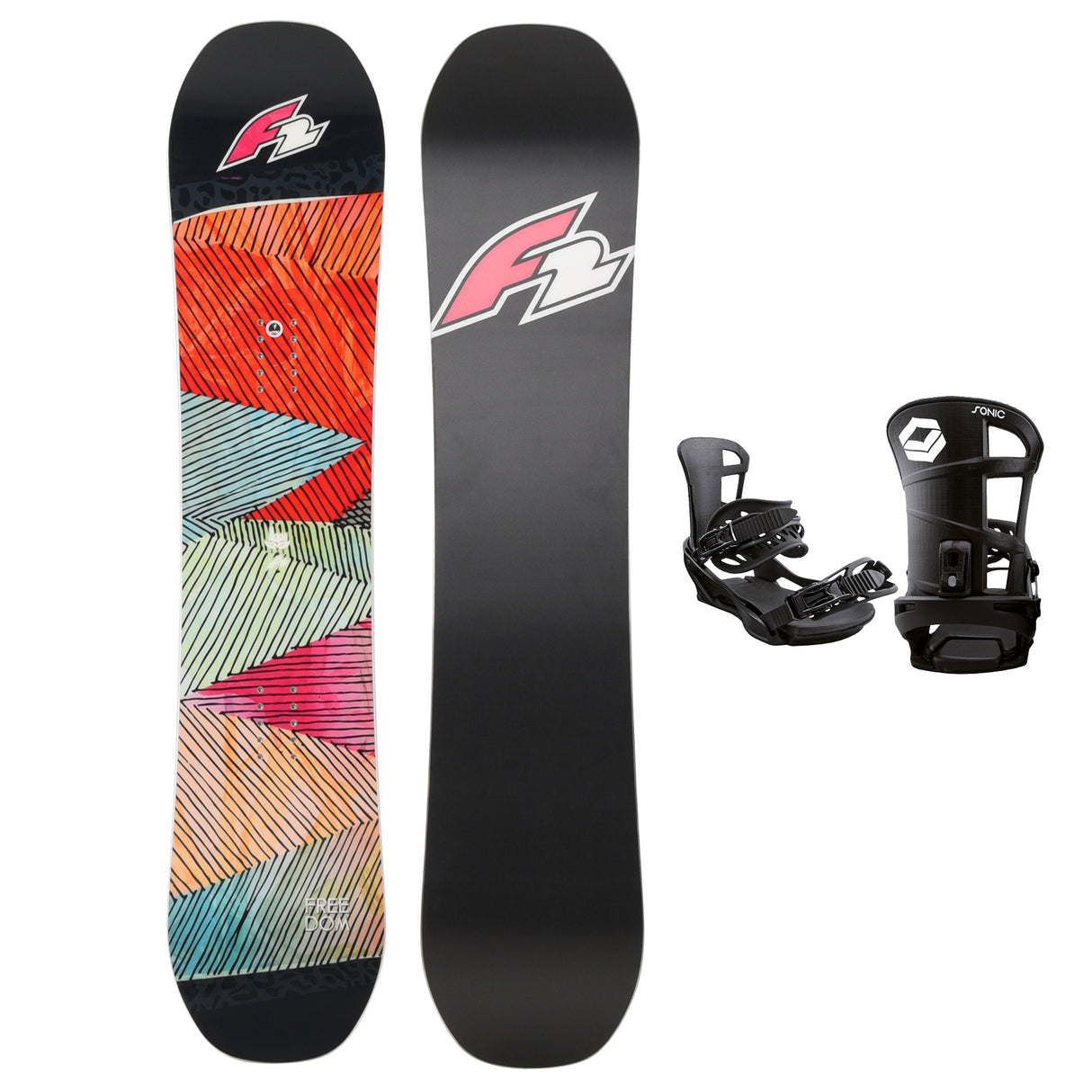 F2 Set Damen Snowboard Freedom Multicolor + Sonic Bindung M - Sale - Komplettset Größe wählbar