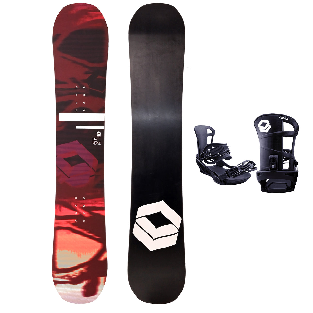 FTWO Set Snowboard Reverse Schwarz/Rot + Sonic Bindung - Sale - Komplettset Größen wählbar
