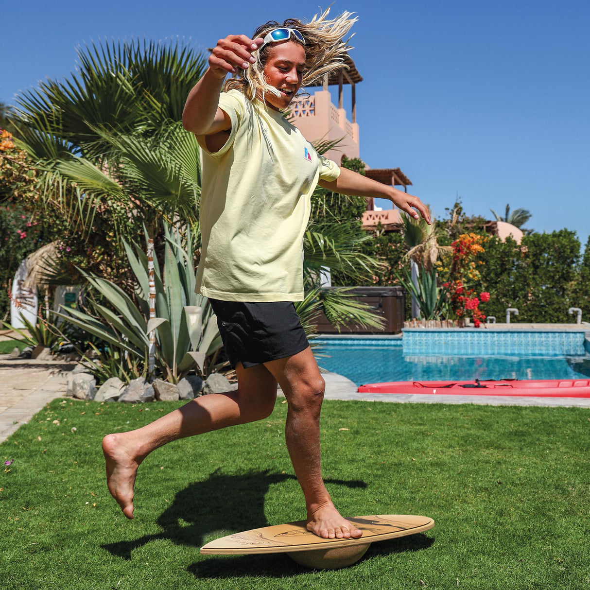 F2 Set Kork Balance Board Surf Flat Shape 74x30cm + Korkrolle