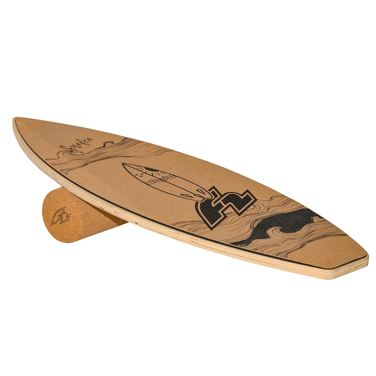 F2 Set Kork Balance Board Surf Flat Shape 84x31cm + Korkrolle