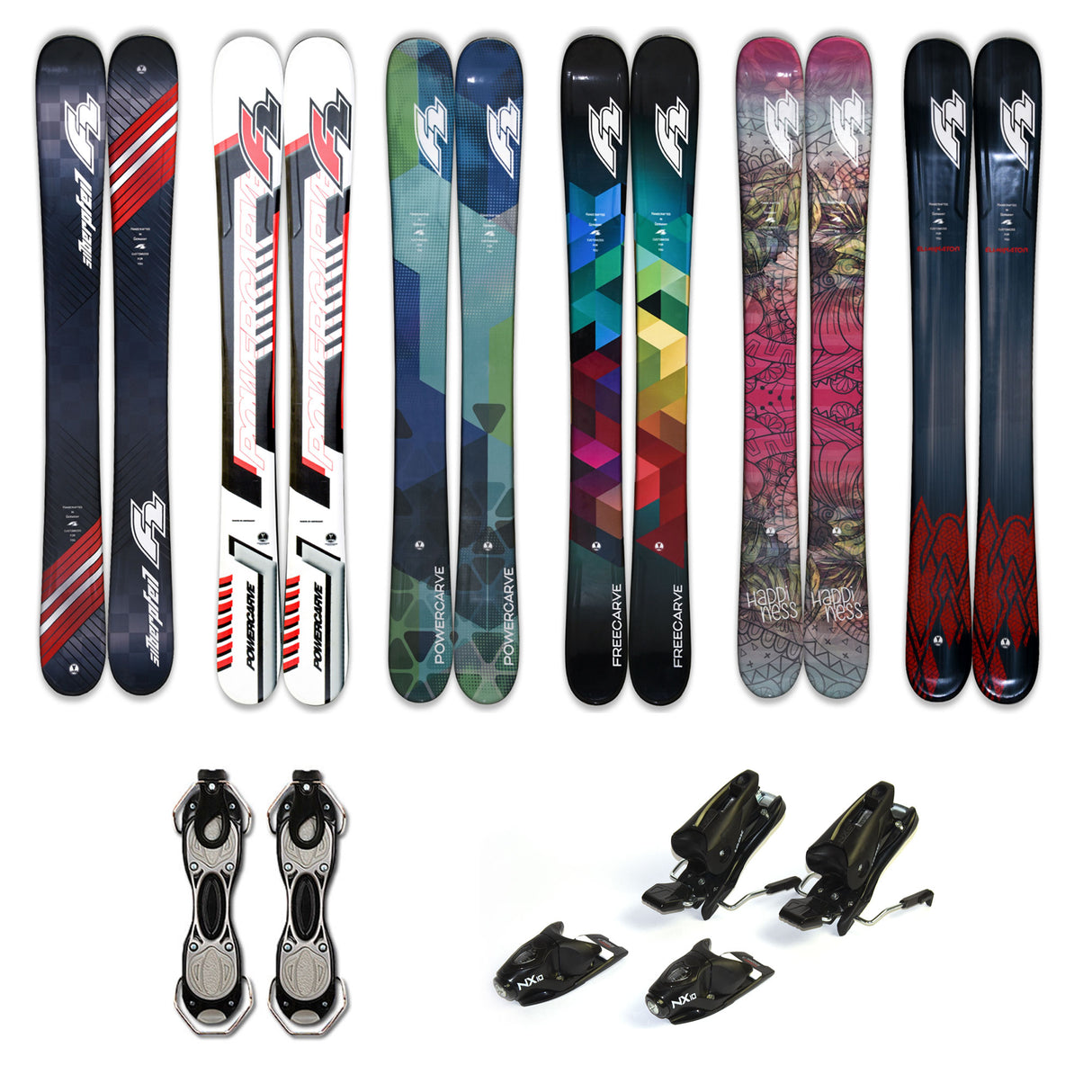 F2 Snowblades 99cm Set mit Sicherheits-/Bügelbindung Ski Kurzski Modell wählbar