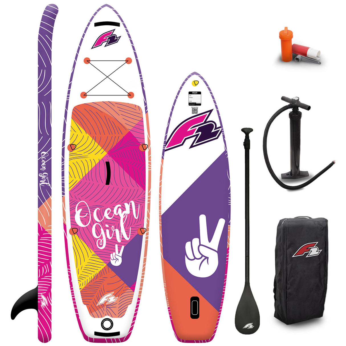 F2 Junior SUP Stand Up Paddle Board Ocean Girl 8'2''/9'2" wählbar Pink