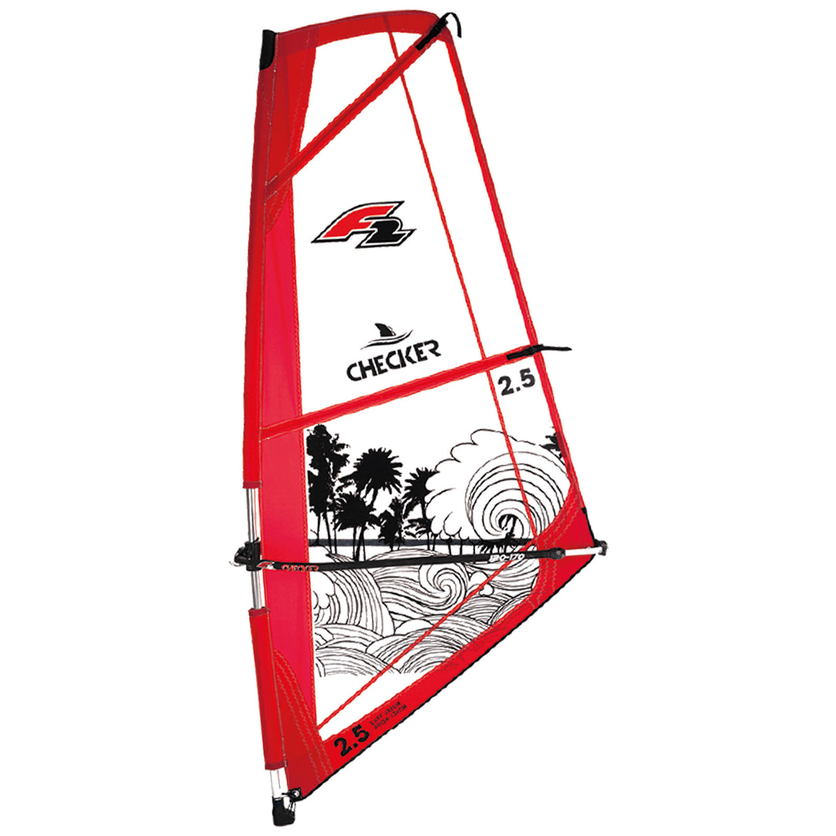 F2 Windsurf Segel Checker Kid Komplett Rigg 1,5-5,5qm Größe wählbar Rot 2024/25