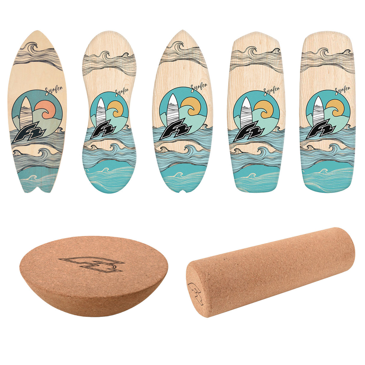 F2 Set Balance Board mit Halbkugel und Korkrolle - Board wählbar