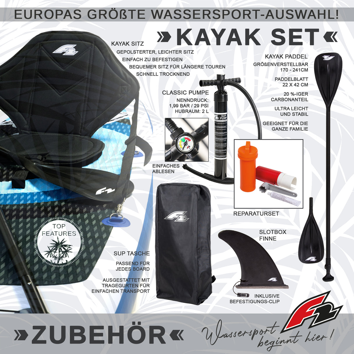 F2 SUP Stand Up Paddle Board Comet - Größe/Farbe/Zubehör wählbar