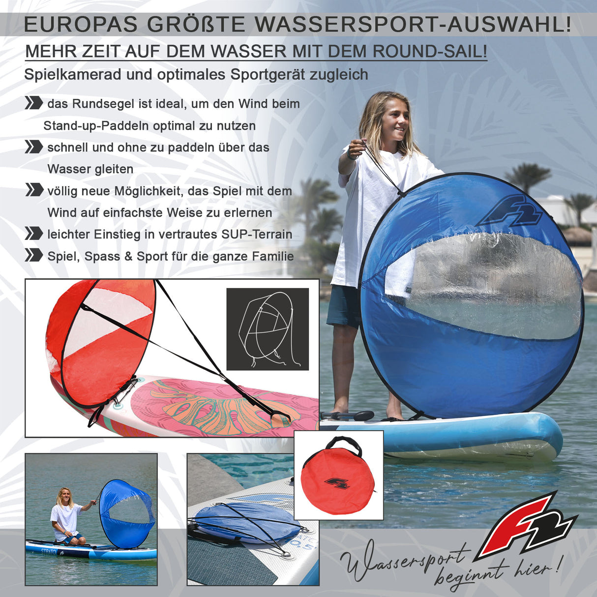 F2 Stand Up Paddle Board FREE - Round Sail - SUP Set Größe wählbar Blau