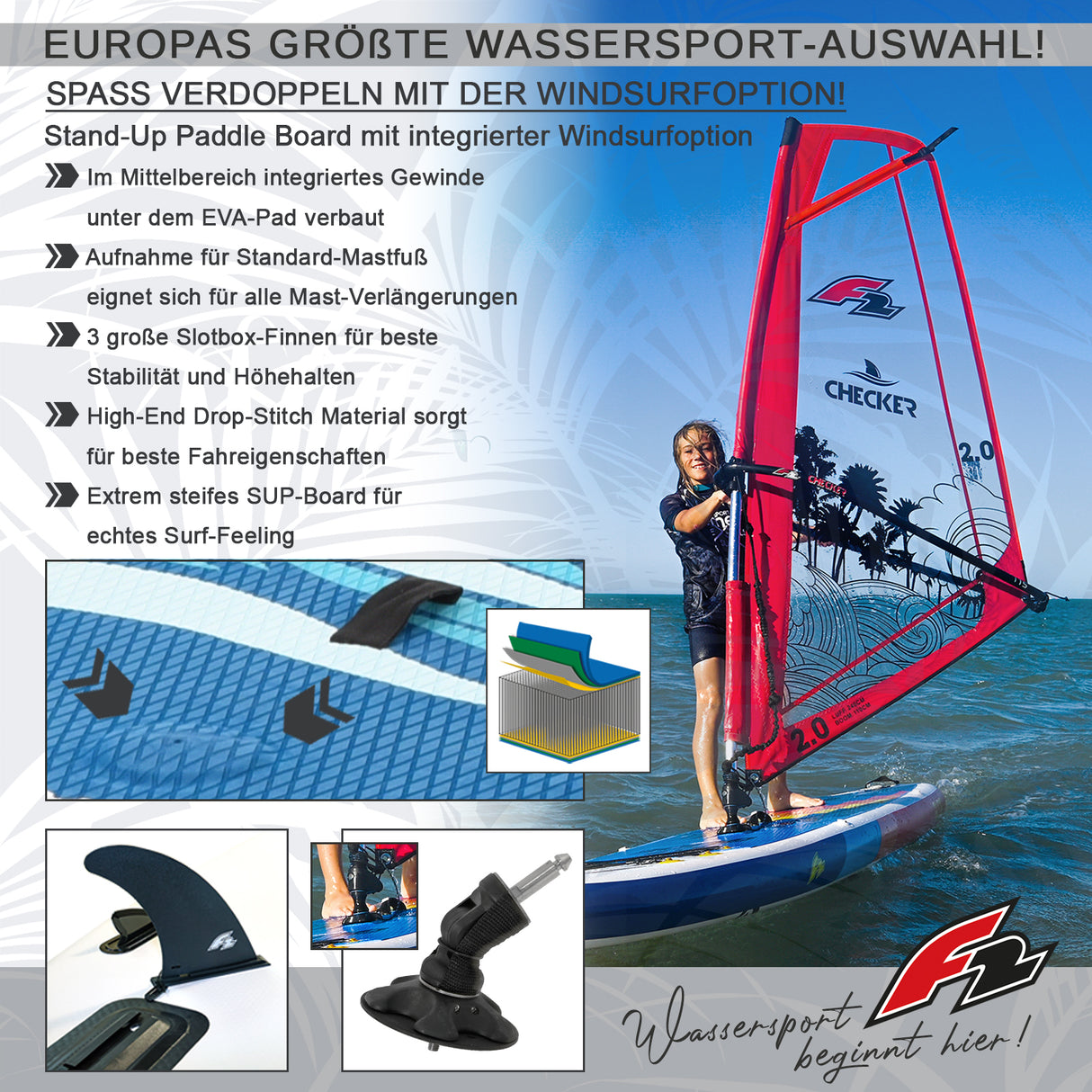 F2  Stand Up Paddle Board SECTOR WS Windsurf SUP Größe wählbar Blau